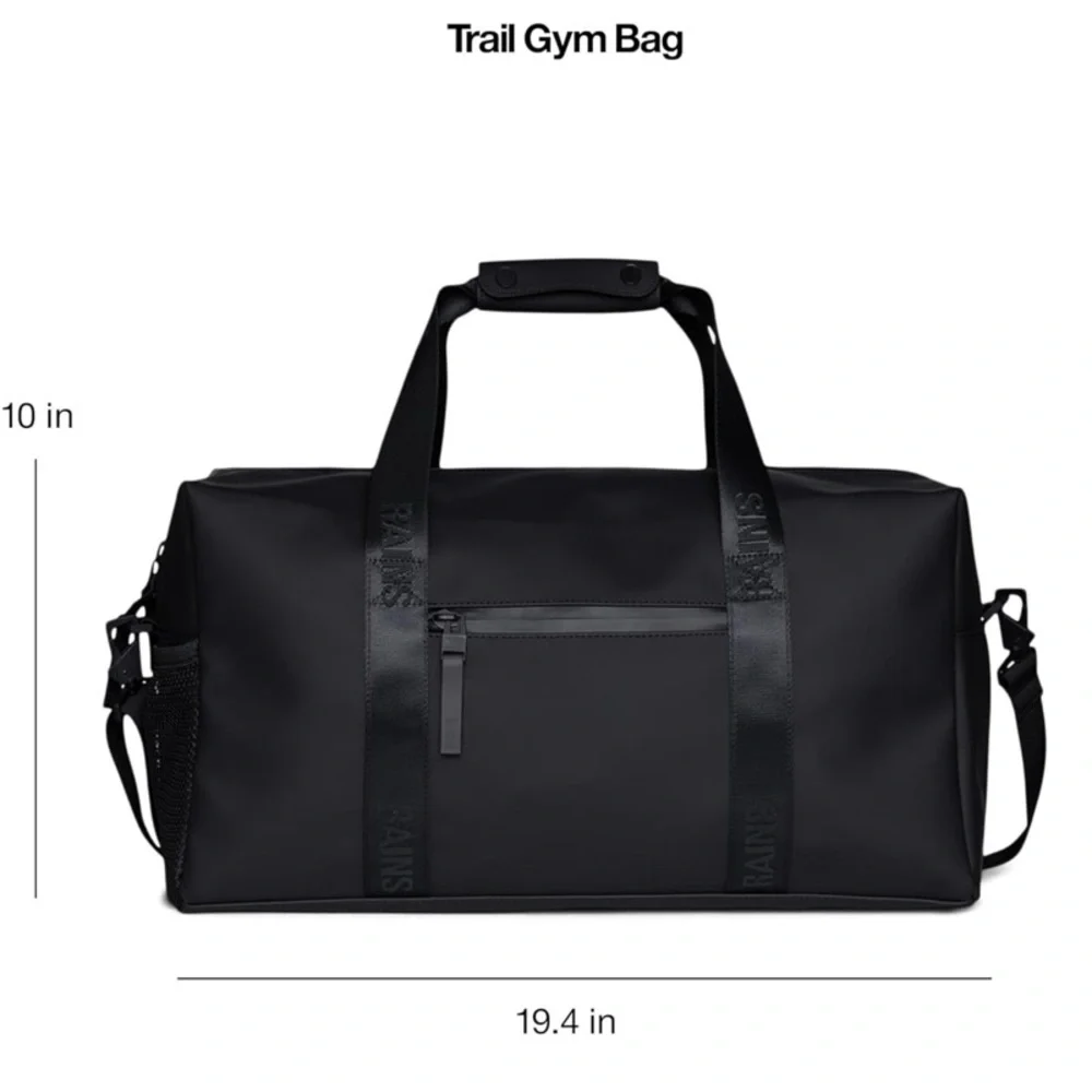 RAINS Trail Gym Bag Black Waterproof Sports Bag 10 X 19.4